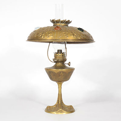 Georges LELEU (1883-1961) Lampe en bronze Art Nouveau
