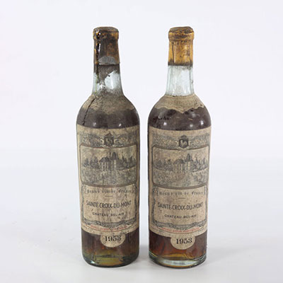 2 bouteilles chateau BEL-AIR - Sainte croix du mont  - blanc - 1953