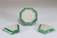 Set of nine porcelain trays with flowers on a green background, Qing period