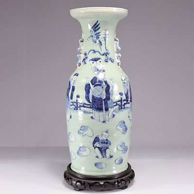Large celadon porcelain vase decorated with 19th century characters