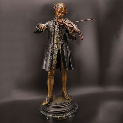 伟大小提琴家莫扎特粗锌像，格雷戈里署名的铸造印章 法国巴黎