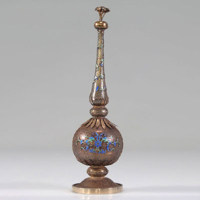 Important silver and enamel sprinkler with floral decoration