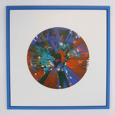Damien Hisrt - Spin Painting - Cercle, 2009, Acrylique sur papier découpé, Porte le timbre sec de l’artiste au dos. Porte le cachet de la signature de l’artiste au dos