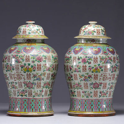 Chine - Paire de potiches couvertes de la famille rose, XIXe siècle.