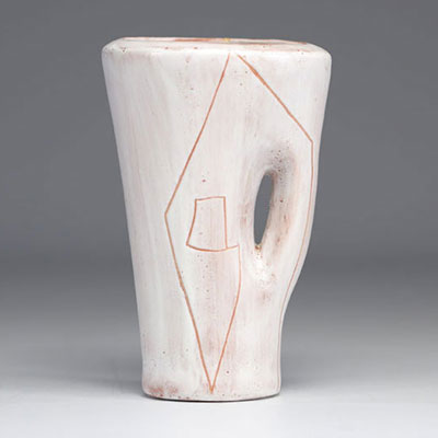 Mado JOLAIN (1921 - 2019) Glazed earthenware pitcher with openwork handle. Monogrammed hollow under the base