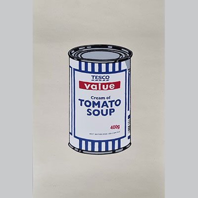 BANKSY (GB, 1974)Soup can, 2005. D'après,-Sérigraphie couleurs sur papier de type recyclé. Non signé