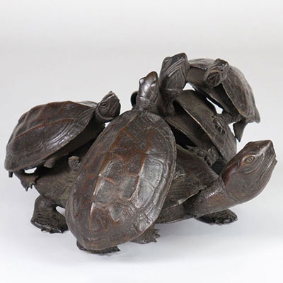 Japon groupe de tortues en bronze 19ème ex collection De Vestel Georges