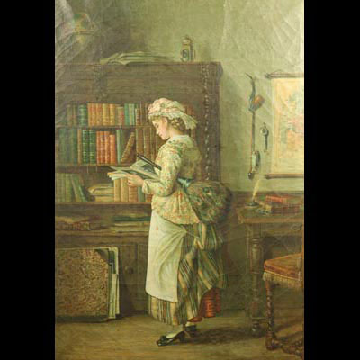 France - Jean Daniel STEVENS Oil painting on canvas young servant in reading