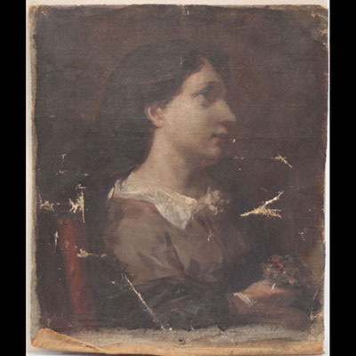 Portrait d'un dame sur toile - sans encadrement - ancien