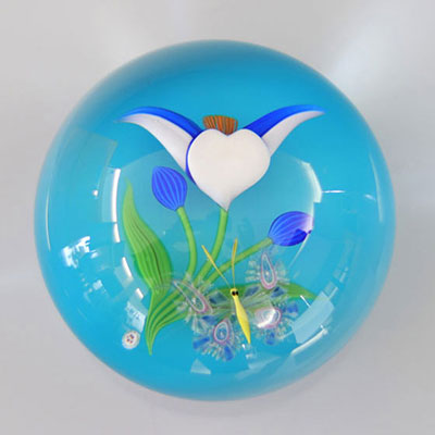 Baccarat 1984 paperweight - Number 90/175, stylized flowers with butterfly
