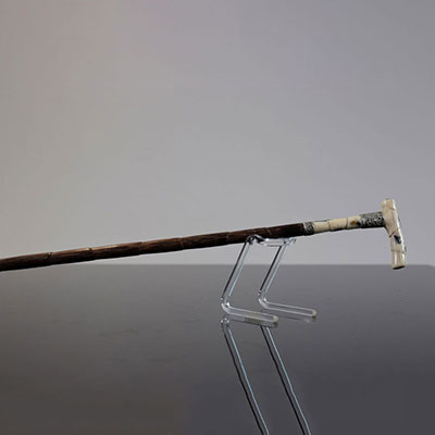 Japan, Shibayama, Walking stick with pommel inlaid with insects in stone and mother-of-pearl, 19th / 20th C.