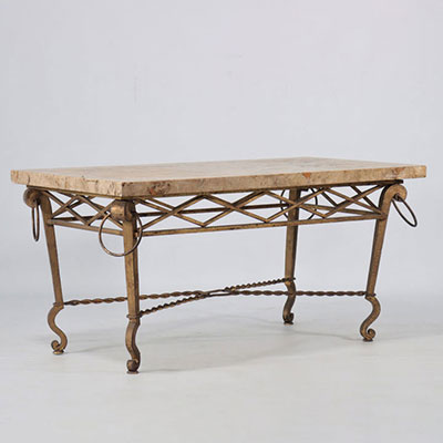 Gilbert POILLERAT (1902-1988) golden wrought iron coffee table