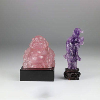 Chine lot de 2 pierres sculptées d'un Bouddha et Guanyin 20ème 