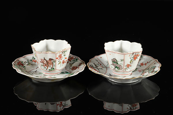 China pair of cups - famille verte - Kangxi period