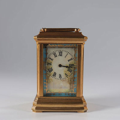 Miniature brass clock and porcelain plate