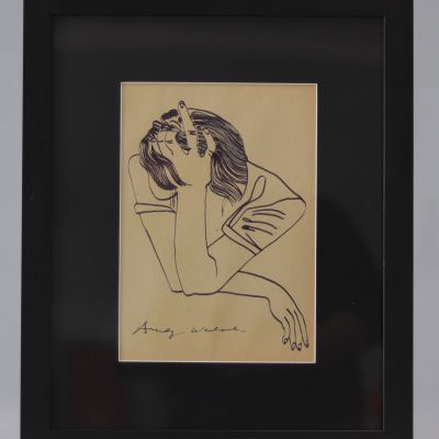 Andy Warhol, (attribué à )  Dessin au feutre noir sur papier Signé, œuvre unique