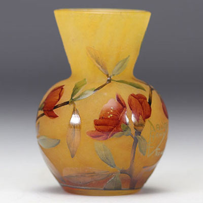 Daum Nancy acid-etched glass vase decorated with flowers
