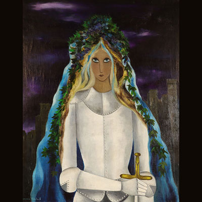 Marguerite Brouhon - Huile sur toile - jeune femme au glaive