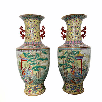 Imposing pair of vases decorated with 20th century figures