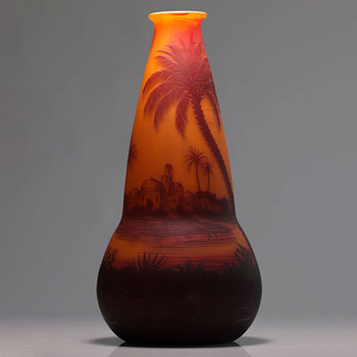 Richard BURGSTHAL (1884-1944) rare grand vase orientaliste dégagé a l'acide