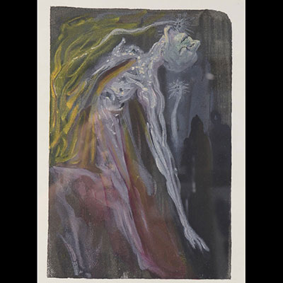 Salvador Dali. « Les Erinnyes » - Bois gravé en couleurs sur vélin de Rives La Divine Comédie - L’Enfer - Chant 9 - 1963.