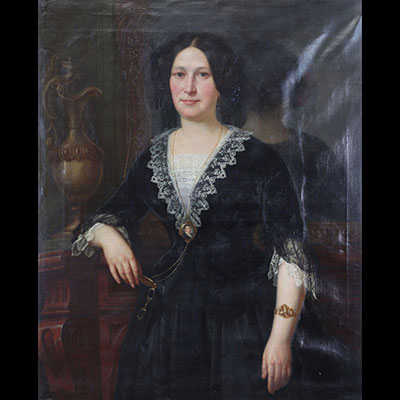 Charles PICQUÉ (1799-1869) imposante huile sur toile"portrait de jeune femme"