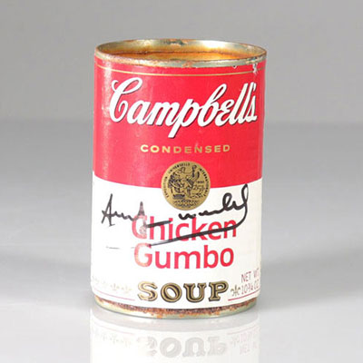 Andy WARHOL(1928-1987) Campbell's Chicken Gumbo. Boite de conserve métallique. Signé au feutre