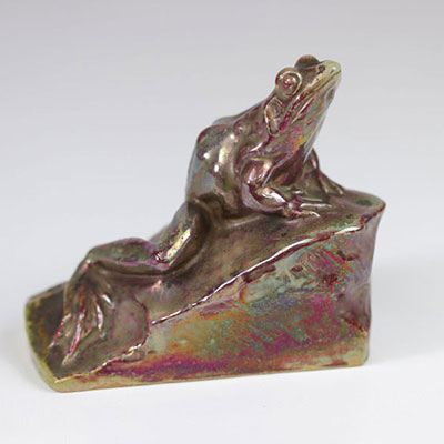 Charles VIRION for Alphonse CYTERE Grenouille enamelled green and purple stoneware. col :Vuitton Danièle
