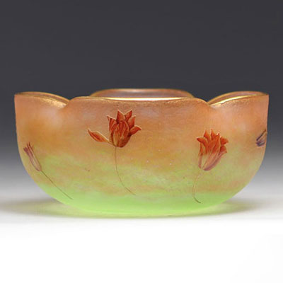 Daum Nancy enamel bowl decorated with tulips