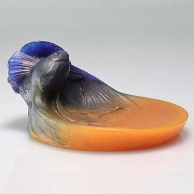AMALRIC WALTER cut in molten glass with fish decor