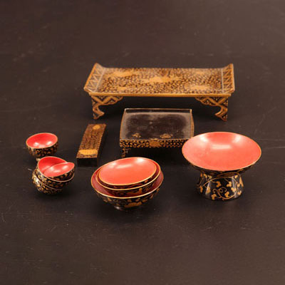Japanese lacquered miniature furniture set