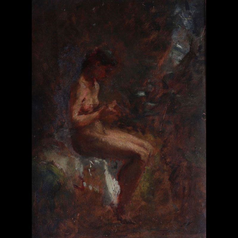 Oil on wood young naked girl 19th