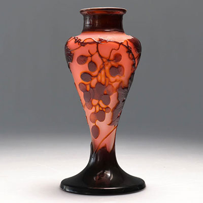 Emile Gallé multi-layered vase with acid-etched vine decor