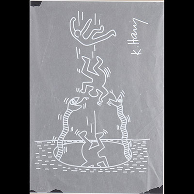 Keith Haring. Circa 86 « Le gouffre aux serpents ». Signé « K.Haring » certificat de Frank P. Garo FHE.