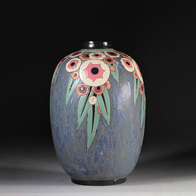 Charles Catteau Kéramis Art Deco stoneware vase with floral decoration