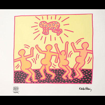 Keith Haring (après) - La douche de bébé - Offset lithographie sur papier vélin papier Imprimé signature, timbre sec de la Fondation Edition limitée à 150 exemplaires
