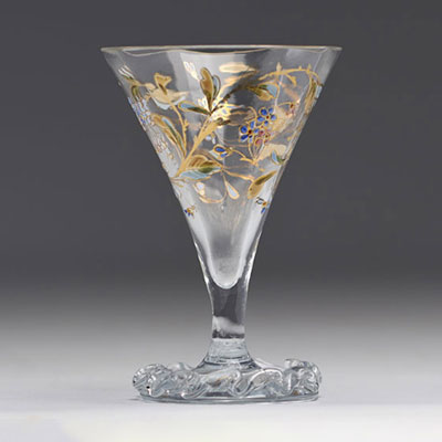 Emile Gallé enamelled crystal glass with floral motif