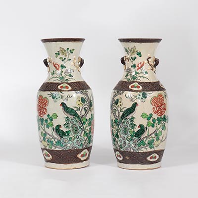 Chine paire de vases en porcelaine à décor de perroquets