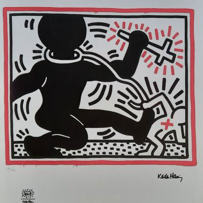 Keith Haring (d'après) - Born Free - Lithographie offset sur papier vélin Signature imprimée, cachet sec de la Fondation Edition limitée à 150 ex