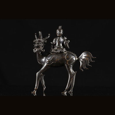 Bronze chinois personnage sur Qilin - époque Ming