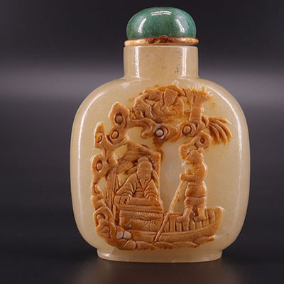 中国 - XVIII - 玛瑙鼻烟壶 - 采用雕刻和镌刻工艺