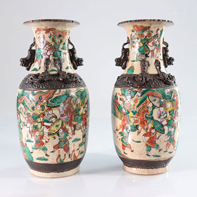 Pair of Nanking porcelain vases decorated with 19th century warriors