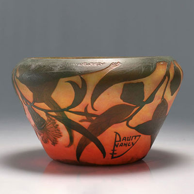 Daum Nancy multi-layered vase with acid-etched eucalyptus decor