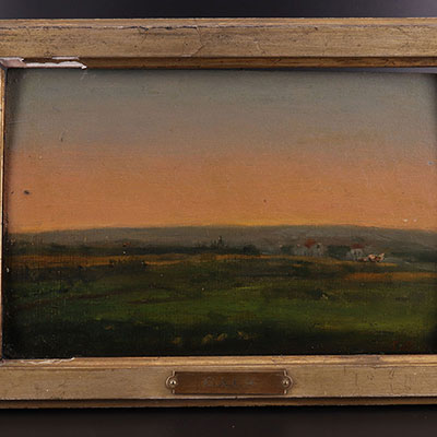 France - oil painting on wood - setting sun - ADOLPHE FELIX CALS