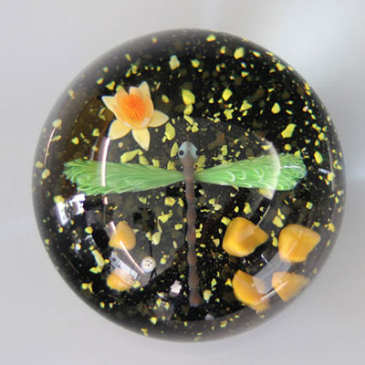 Baccarat paperweight 1982- 121/175, canes and dragonfly on a flowery background