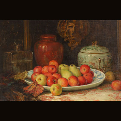 Dolf VAN ROY (1858-1943) - Huile sur toile - Nature morte aux fruits