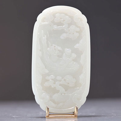 White jade decorated with Qing period figures and landscapes