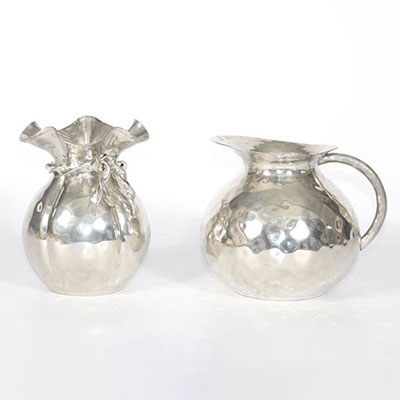 1 jug and 1 pewter vase signed J. Goardère
