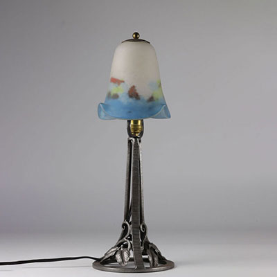 France desk lamp in wrought iron and bobèche signed Degué 1920-1930