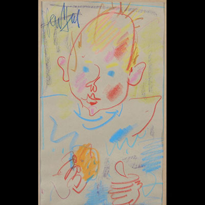 GEN PAUL (1895-1975) crayolor «Bébé au biscuit»